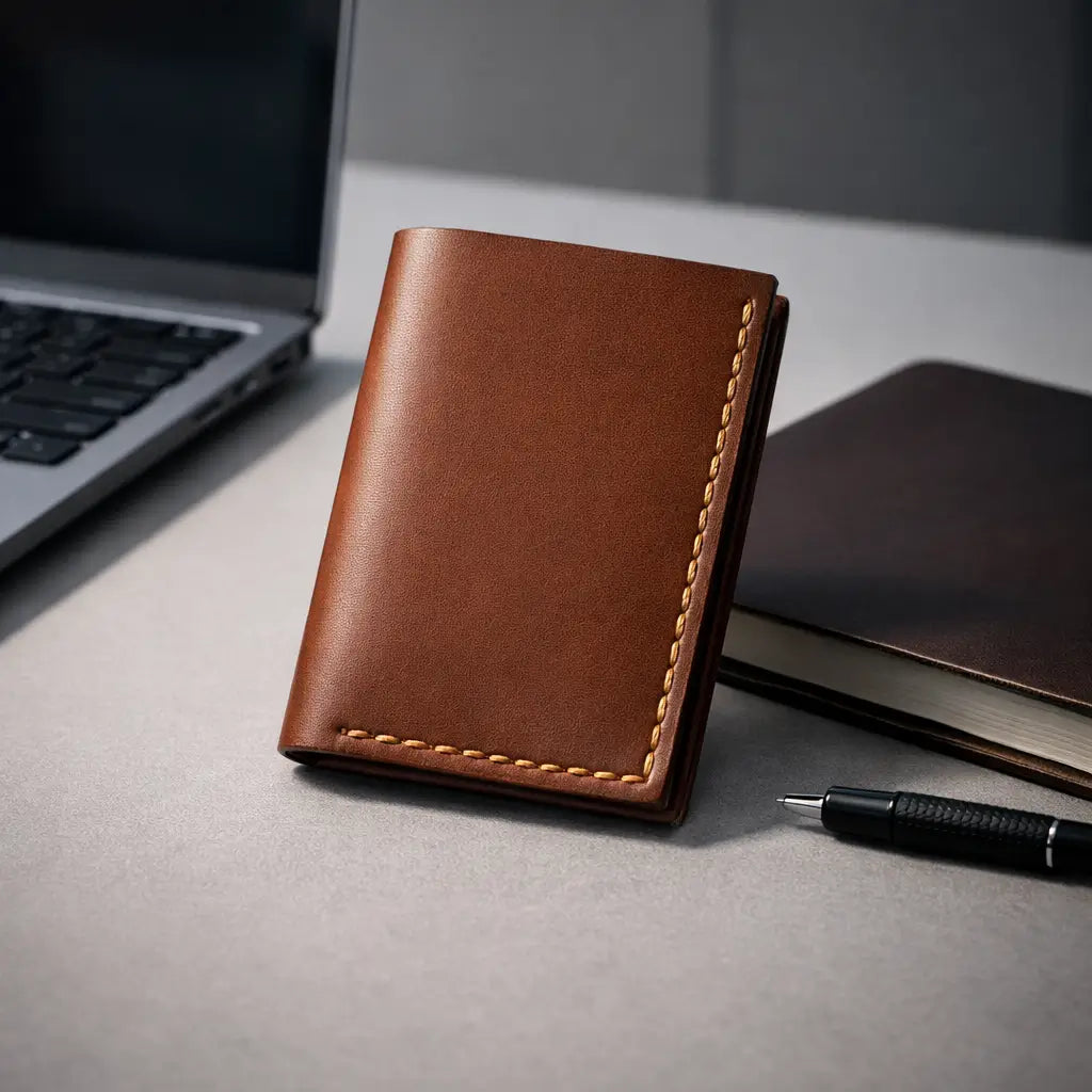 Handmade Tan Leather Cardholder Wallet – Slim Vertical Executive Sleeve