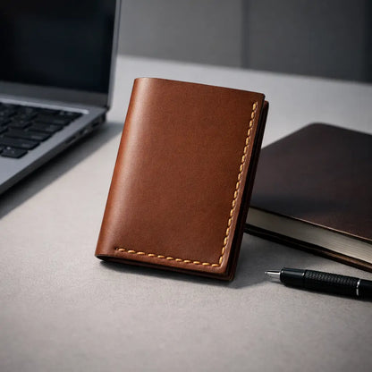 Handmade Tan Leather Cardholder Wallet – Slim Vertical Executive Sleeve