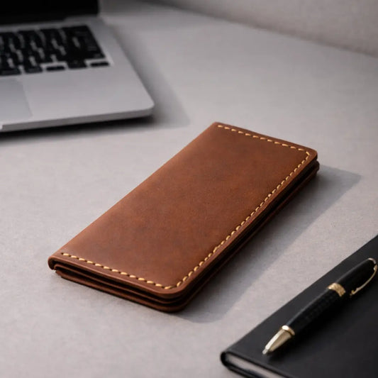 Handmade Men’s Slim Coat Leather Wallet – Tan Natural Patina Edition