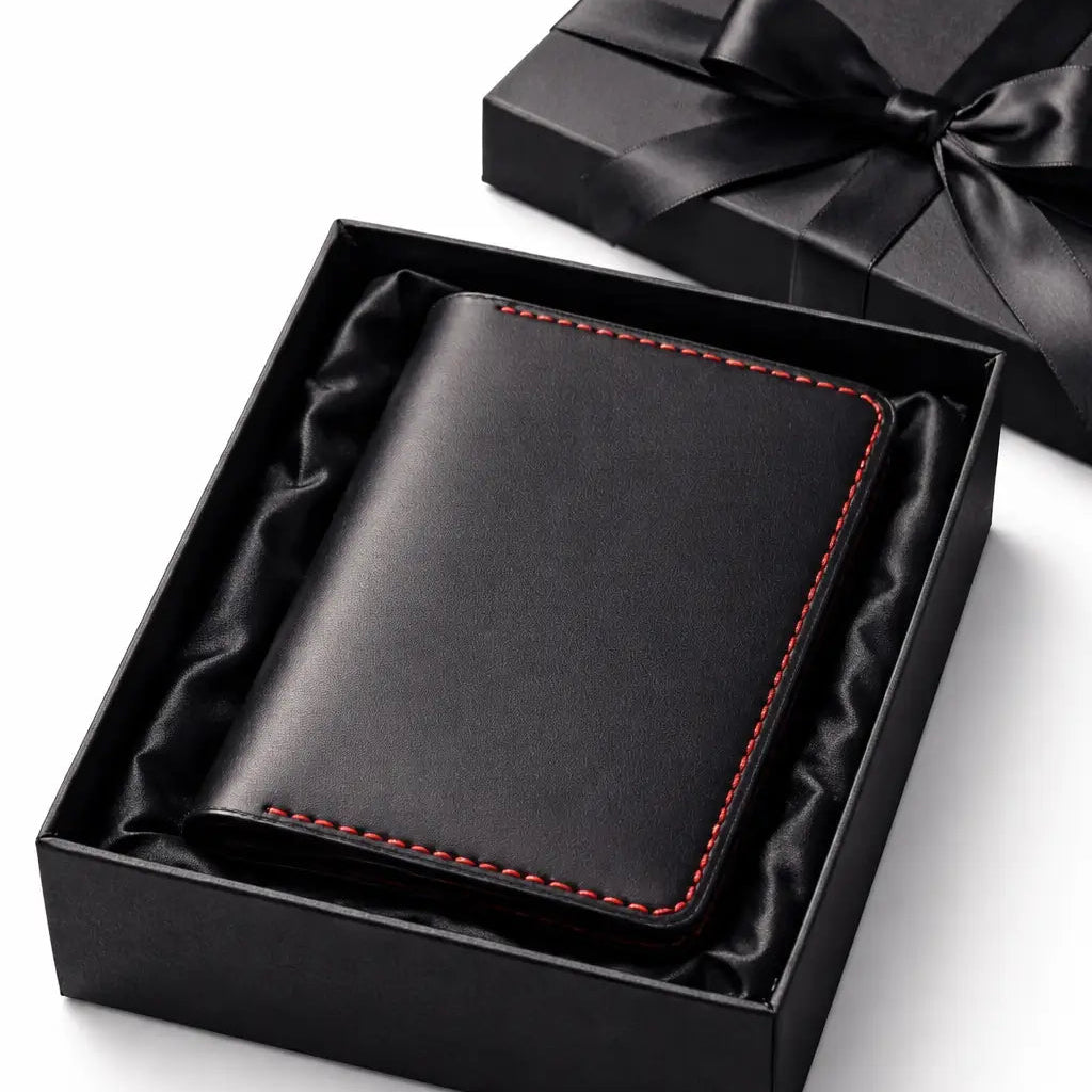 An open internal view of a tan full-grain leather bifold cardholder showing dual-sided card slots and a dedicated horizontal slip for folded cash, emphasizing the compact storage capacity and hand-stitched detailing on a clean white background.