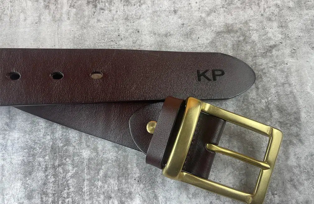 Men's Brown Leather Belt With Gold Buckle