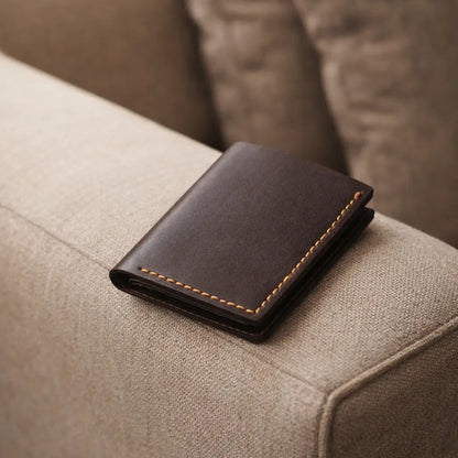 Dark Brown Cardholder Wallet – Vertical Slim Rugged Full-Grain Pocket Pilot