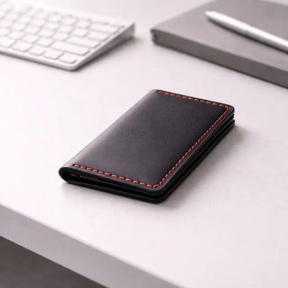 Handmade Men’s Slim Coat Leather Wallet – Black Breast Pocket Edition