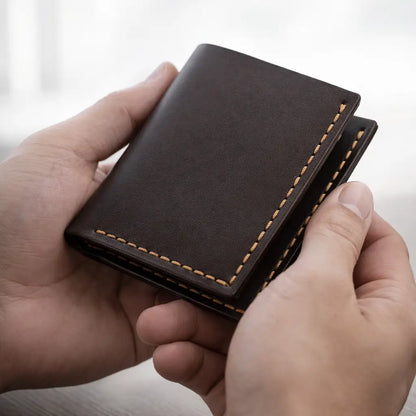 Dark Brown Cardholder Wallet – Vertical Slim Rugged Full-Grain Pocket Pilot