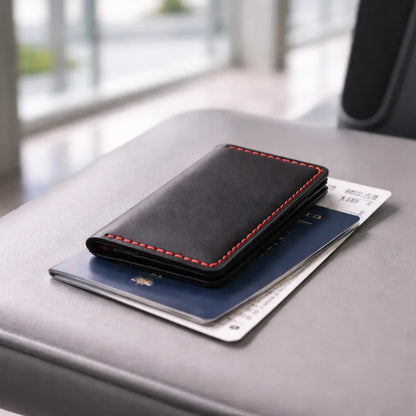 Handmade Men’s Slim Coat Leather Wallet – Black Breast Pocket Edition