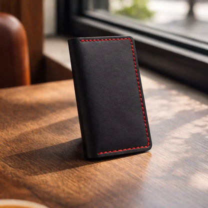 Handmade Men’s Slim Coat Leather Wallet – Black Breast Pocket Edition