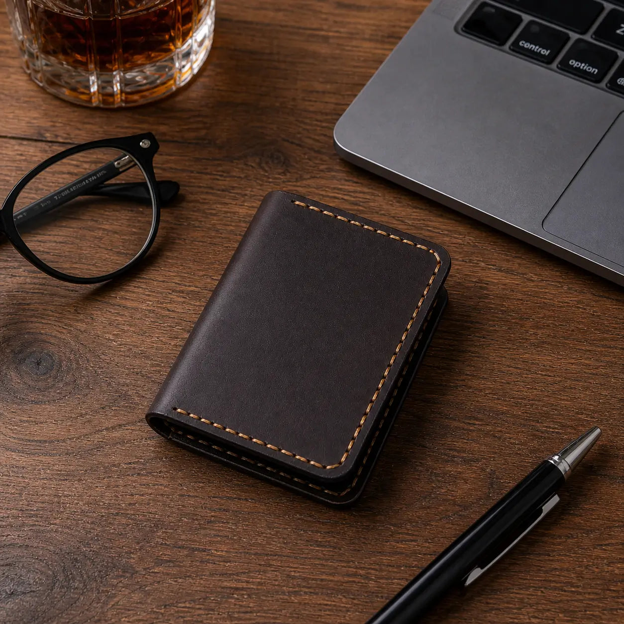 Minimalist Leather Card Holder Wallet  - Bifold Dark Brown - Full Grain