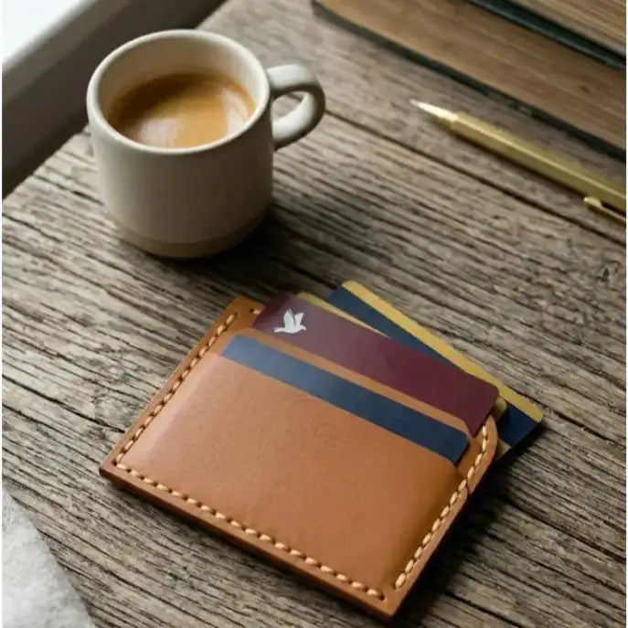 Minimalist Men’s Slim Leather Card Holder - Tan - Front Pocket