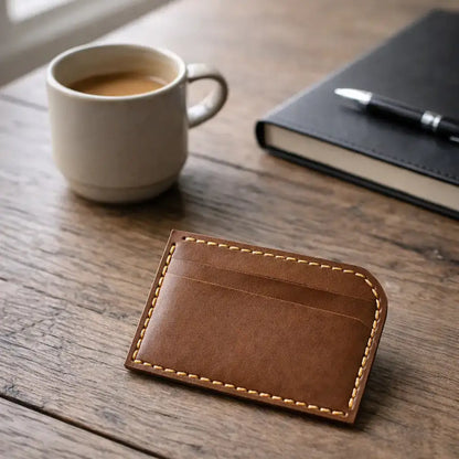 Minimalist Men’s Slim Leather Card Holder - Tan - Front Pocket