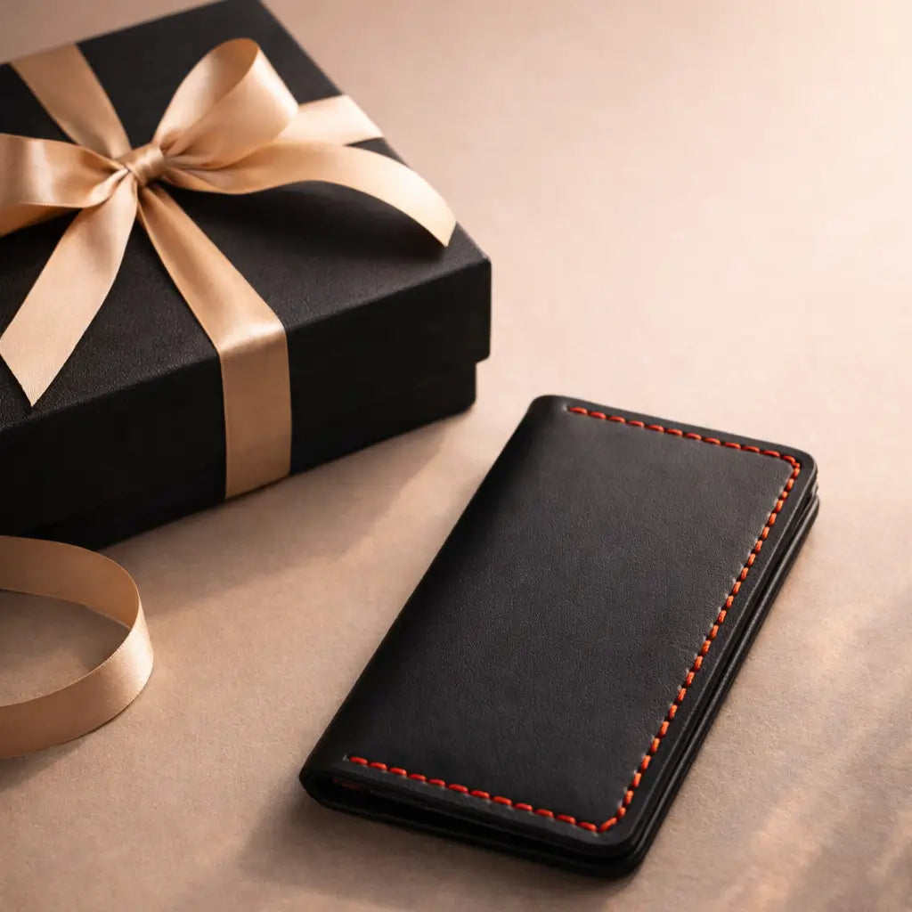 Handmade Men’s Slim Coat Leather Wallet – Black Breast Pocket Edition