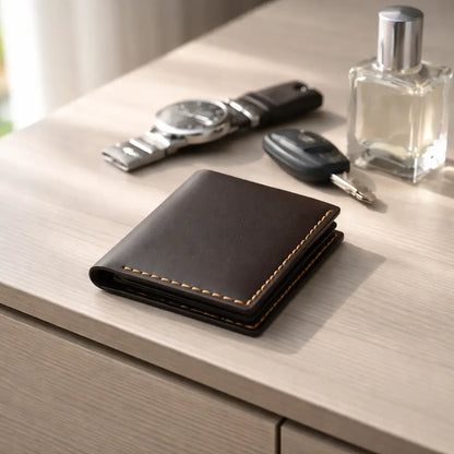 Dark Brown Cardholder Wallet – Vertical Slim Rugged Full-Grain Pocket Pilot