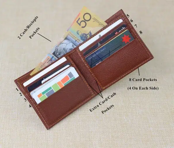 infographics Mens Bifold Wallet Brown Pebbled Leather