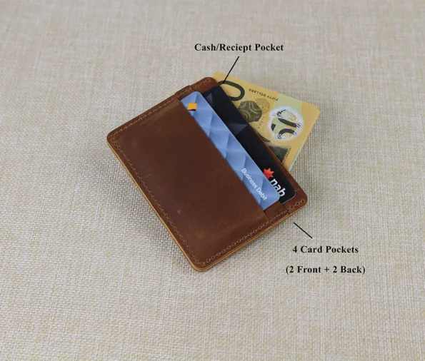 Display of Brown Leather Credit Card Holder