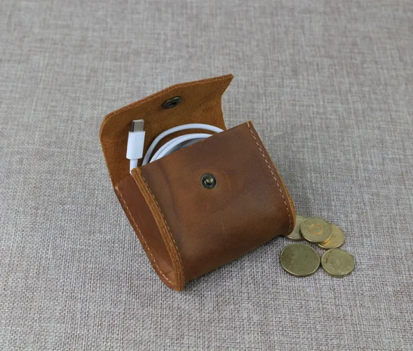 Display of Brown Leather Coin Holder
