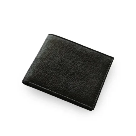 Mens Bifold Wallet Black Pebbled Leather