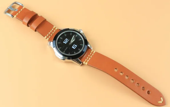 Display of Orange Vegetable Tanned Leather Watch Strap