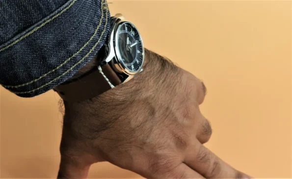 A Gentleman is wearing Brown Vintage Leather Watch Strap