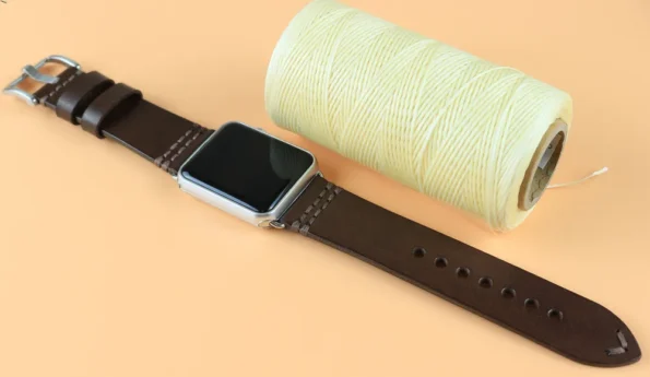 Display of Dark Brown Vegetable Tanned Leather Apple Watch Band
