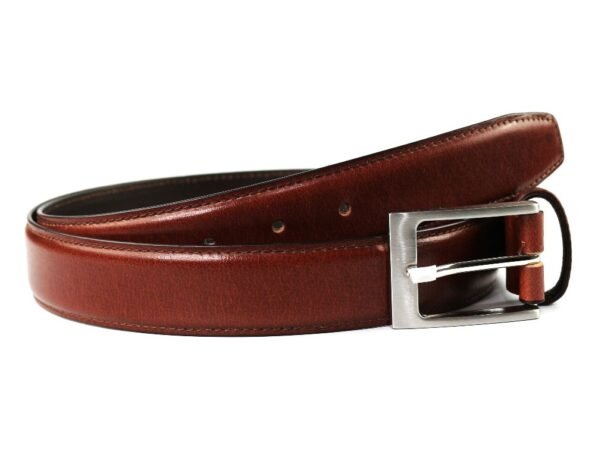 Tan mens belt with silver pin buckle
