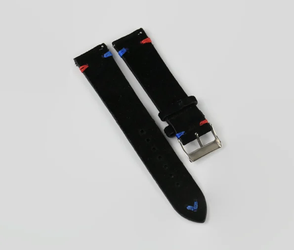 Back side of Black Suede Leather Watch Strap showing quick release spring bar