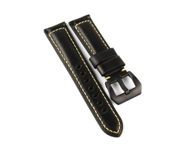 20 MM black leather watch strap, durable and stylish