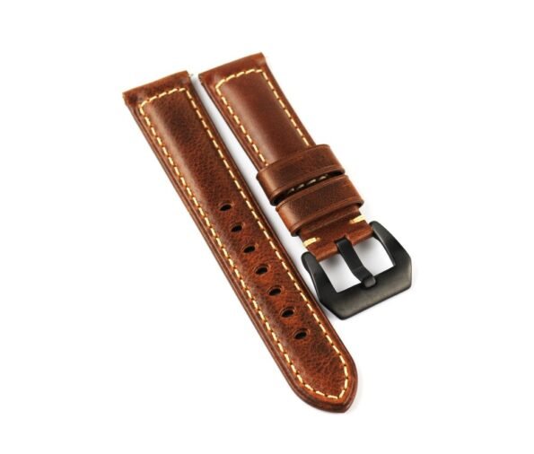 Brown Leather Watch Band is expertly crafted from Italian leather with solid stitching and a quick-release spring bar. Coordinates seamlessly with modern watches, offering a refined and stylish touch