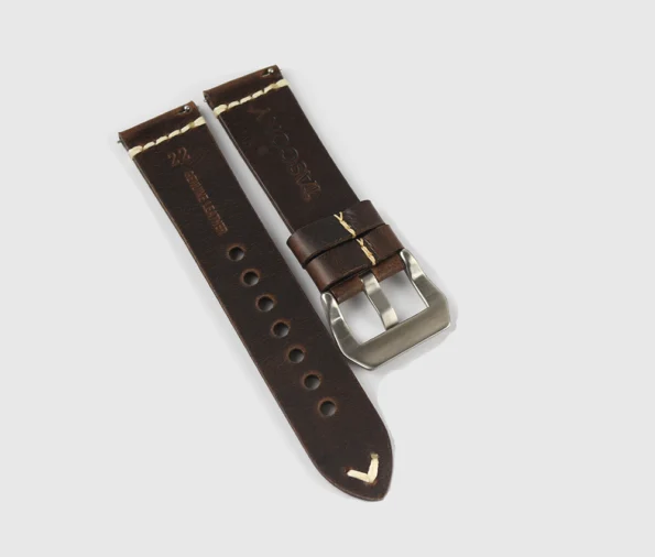 Back side of Brown Vintage Leather Watch Strap displaying quick release spring bar