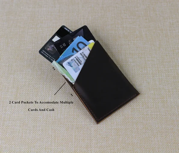 Display of Dark Brown Leather Card Sleeve