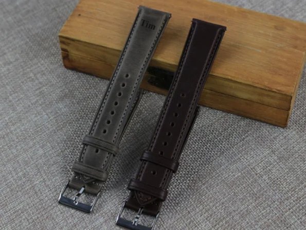 Dark Grey Vegetable Tanned Leather Watch Strap Quick Releas