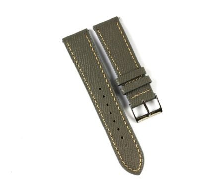 Grey leather watch strap, versatile in multiple sizes for men and women. Ideal for dress watches, featuring a quick-release spring bar for convenience.