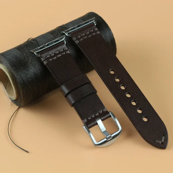 dark brown leather watch strap