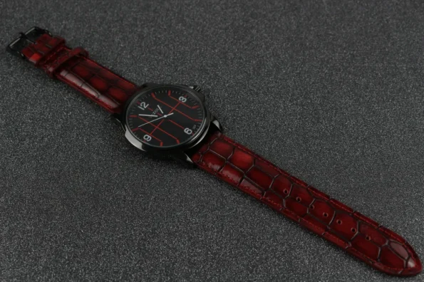 Display of Red Crocodile Leather Watch Strap