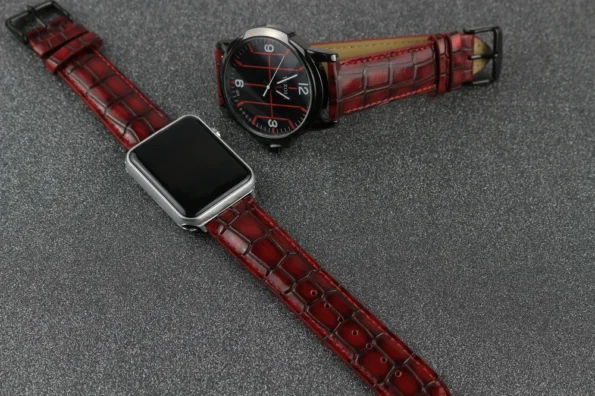 Display of Red Crocodile Leather Apple Watch Band