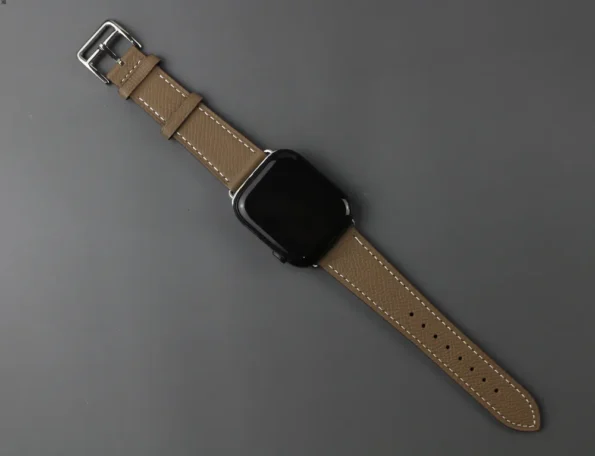 Display of Grey Epsom Leather Apple Watch Band