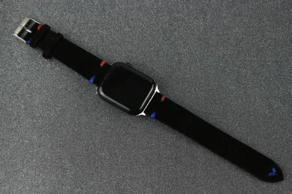 Display of Black Apple Watch Band Suede Leather