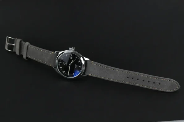 Display of watch with Grey Suede Leather Watch Strap