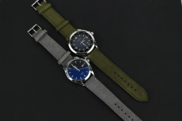 combination of Grey and Green Suede Leather Watch Straps