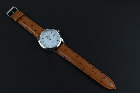 Display of Tan Ostrich Designer Leather Watch Strap