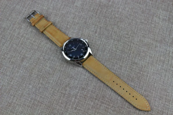 Light Brown Aniline Leather Watch Strap display with watch