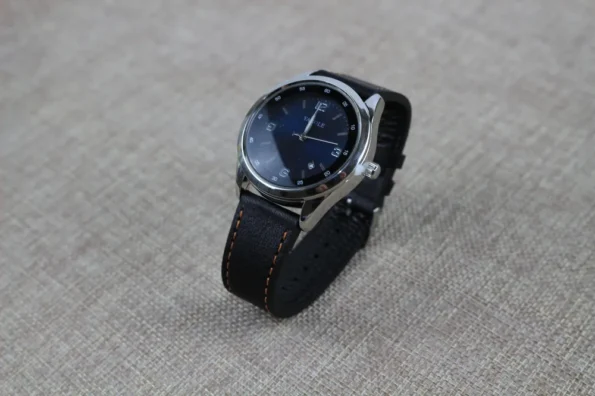 Display of Navy Blue Pebbled Leather Watch Strap