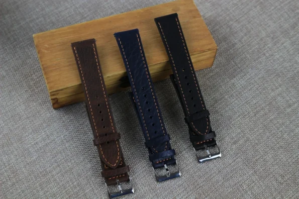 A perfect Display of Brown ,Blue and black pebbled leather watch straps