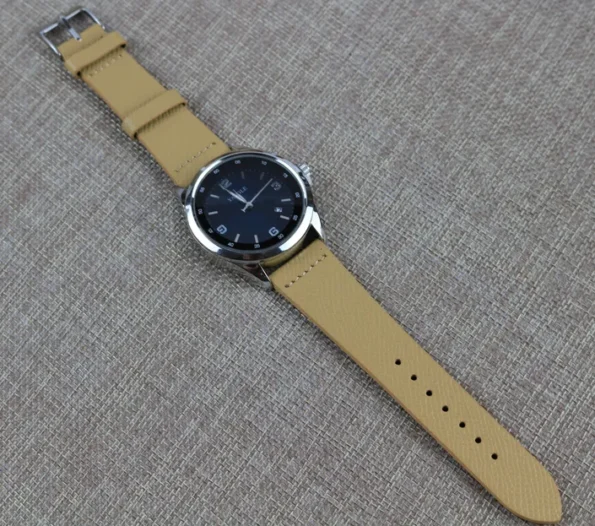 Cream Epsom Leather Watch Strap in a display with watch