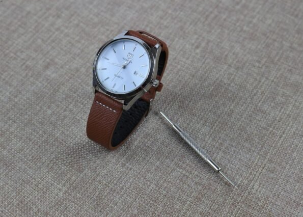 Display of Red Brown Epsom Leather Watch Strap