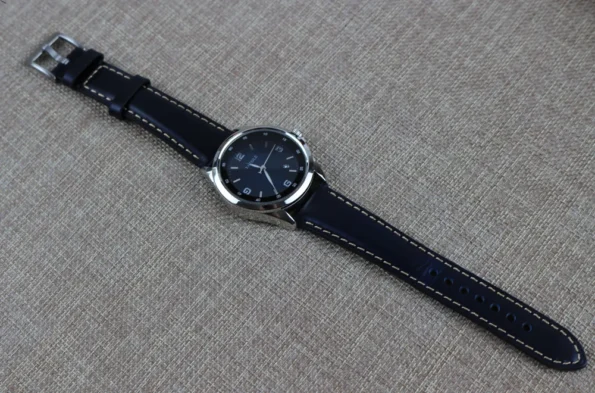 Display of Navy Blue Chromexcel Leather Watch Strap