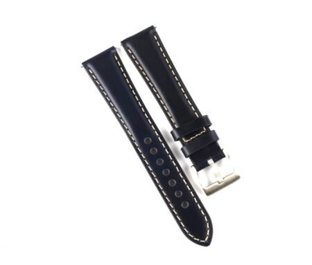 The blue leather watch strap with a semi-glossy finish, perfect for branded dress watches. Available in various sizes for a personalized and stylish fit
