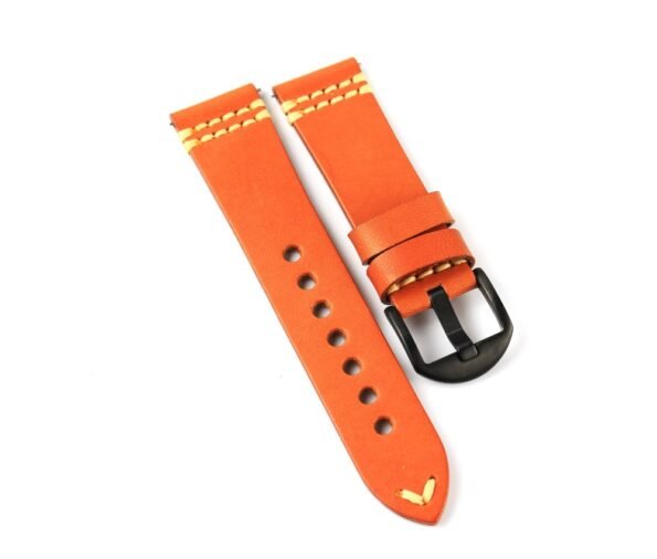 Vibrant orange watch strap with quick-release spring bar, seamlessly compatible with Apple Watch bands for a stylish and functional accessory