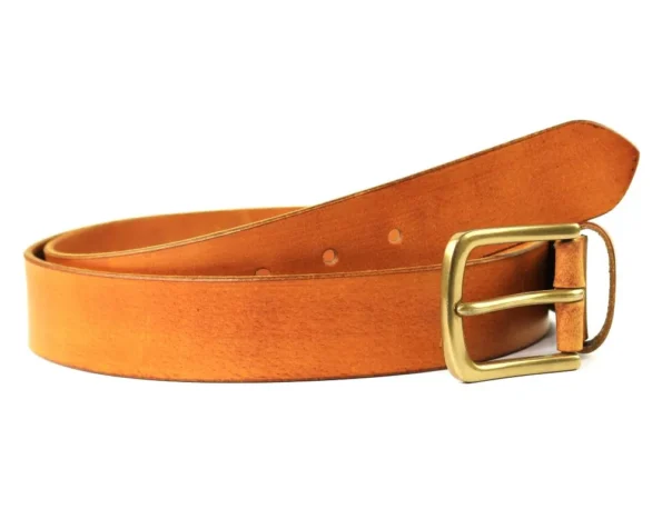 Mens Brown Belt with Gold Buckle-Genuine Leather