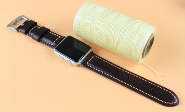 Display of Red Waxed Leather Apple Watch Band