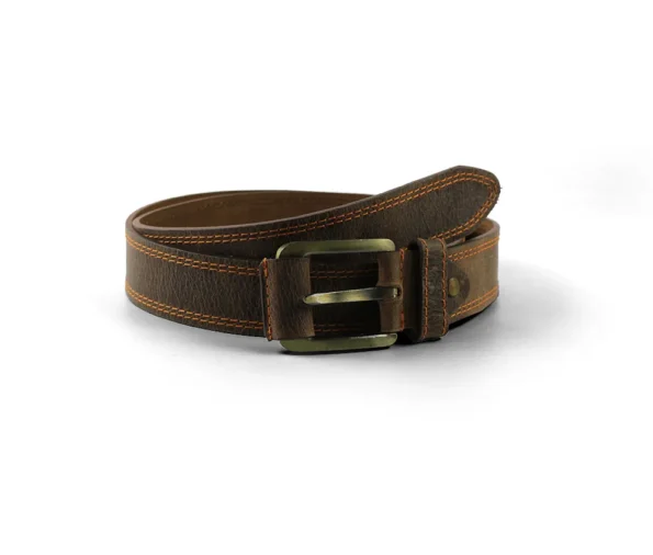 Vintage Brown Double Stitch Casual Leather Belt
