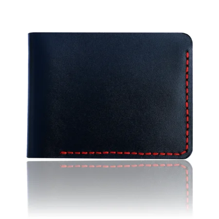 Handmade Black Bifold Leather Wallet Reflective Picture